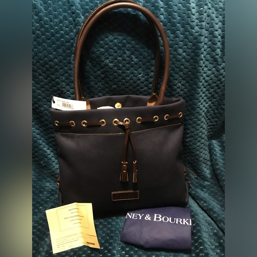 NWT Dooney & Bourke Medium Tassel Shoulder Tote, Color Navy